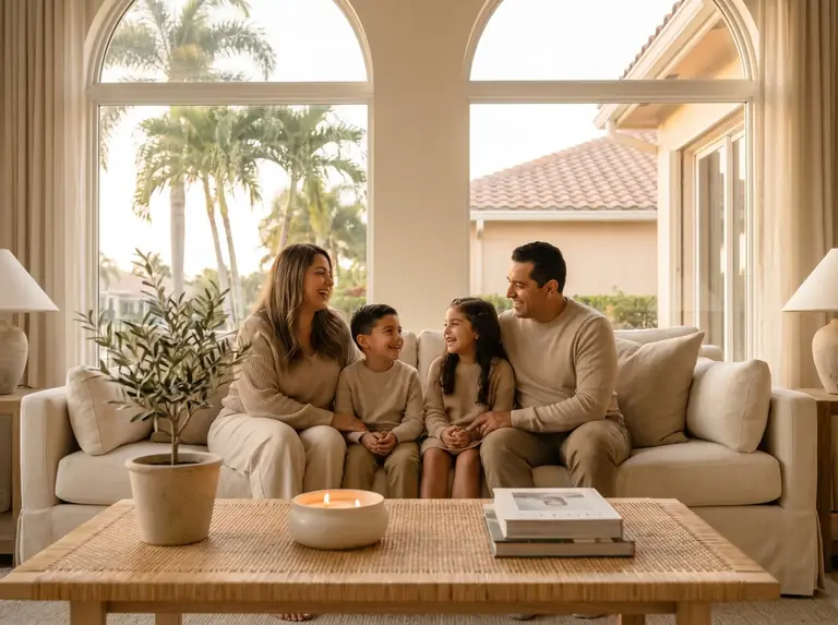Family gathered together in a bright living room